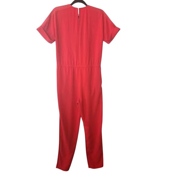 Trina Turk Jumpsuit  Women's Size 2 Coral Red Half Sleeve Pockets For Date Night - Picture 3 of 10